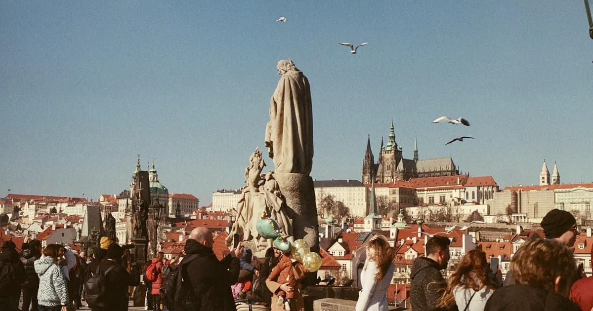 Prague old town Charles Bridge spring sunny